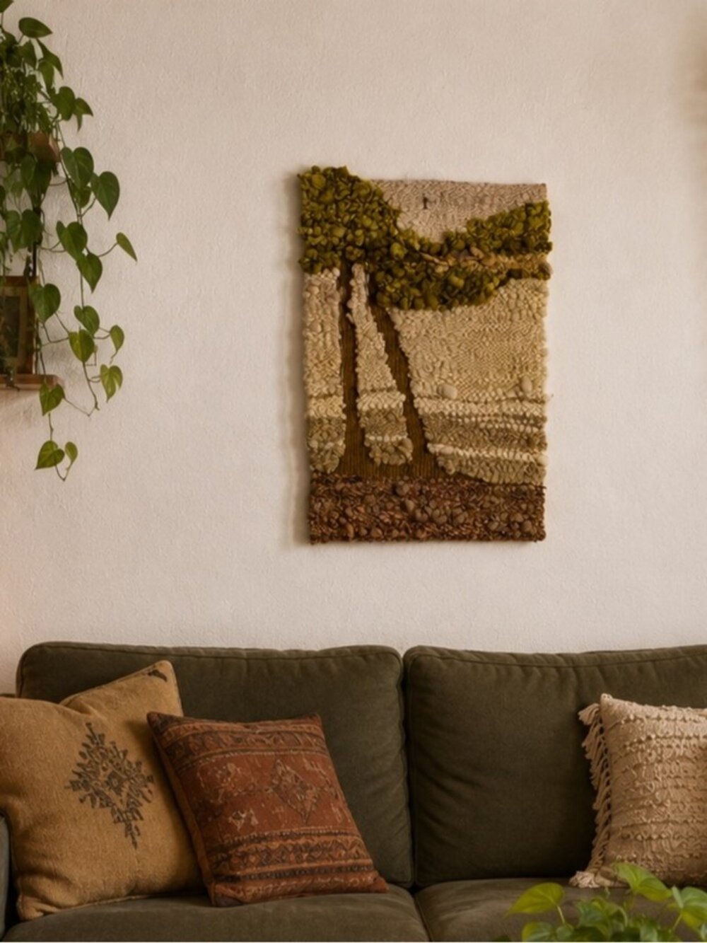 Vintage Woven Fiber Art Wall Hanging Boho Textile Tapestry Tree Bohemian Decor